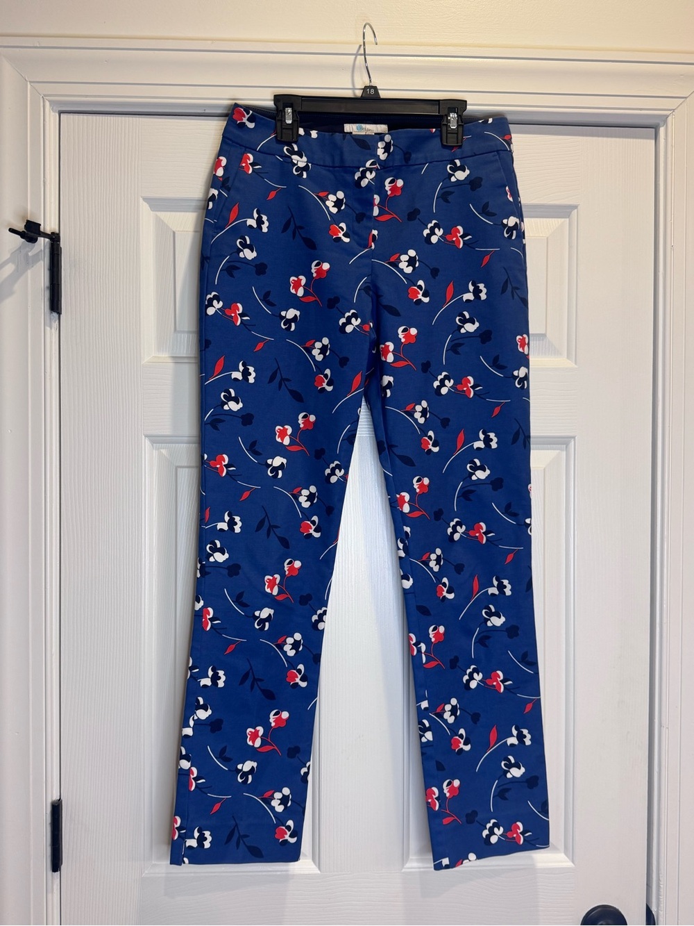 Boden Richmond 7/8 Ankle Pants read white & blue floral print 6L so fit like reg